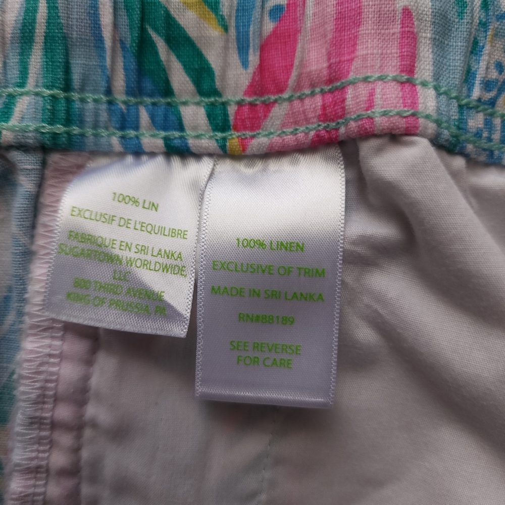 Lilly Pulitzer Sea Turtle Soiree TARON PANTS Lagoon 100% Linen Pull-On Large - Picture 6 of 10